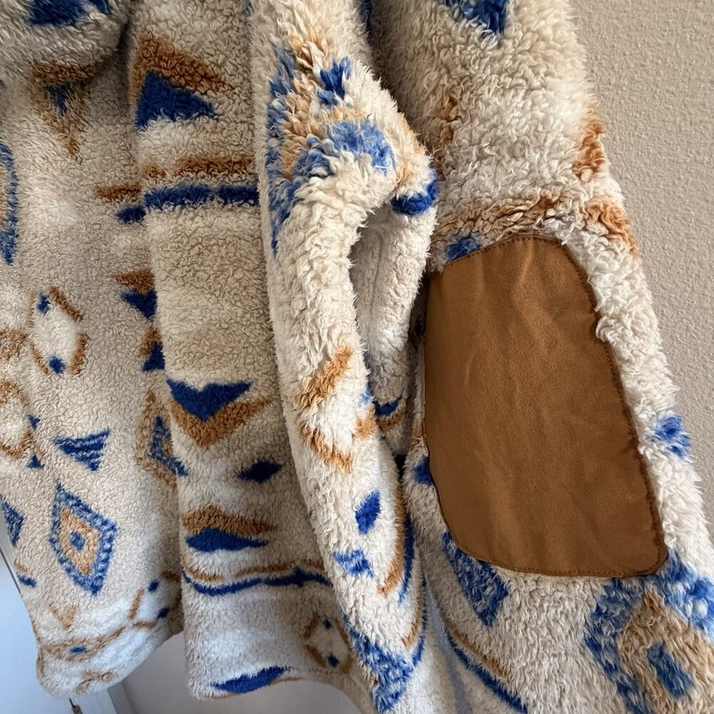 The North Face Campshire Printed Sherpa Fleece Hoodie Womens 2XL Aztec Blue - Picture 5 of 9